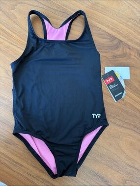 TYR Black One-Piece Swimsuit with Pink Lining